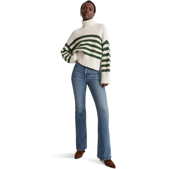 Madewell Kira Mockneck Sweater XS NWT Varsity Green Stripe - Picture 3 of 4